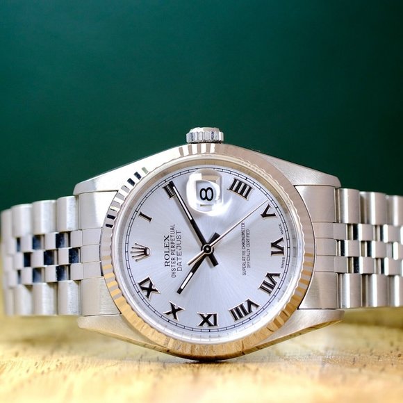 ROLEX DATEJUST UNISEX WATCH 36 MM SILVER ROMAN DIAL STEEL FLUTED JUBILEE 16234 - Picture 11 of 11